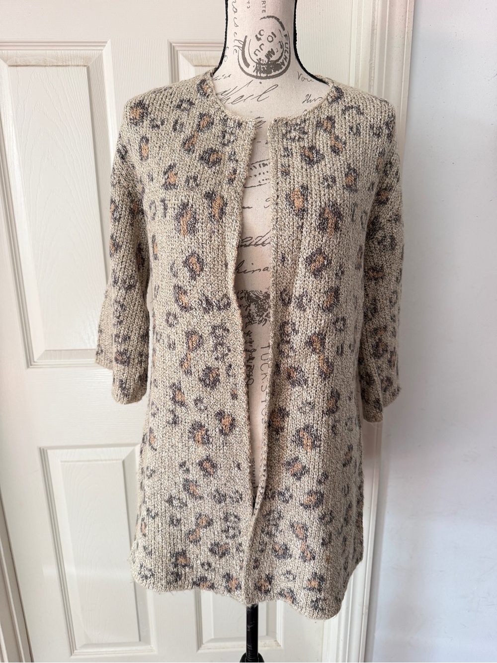 Cream Leopard-Print Open Cardigan by cupcakes & cashmere